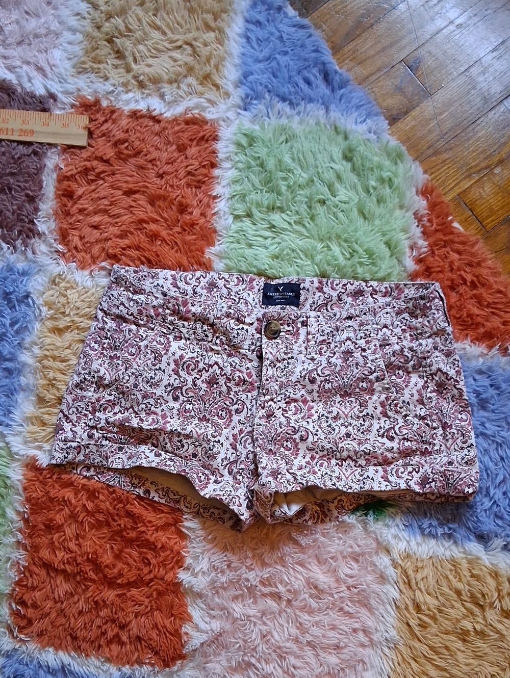 American Eagle Outfitters Paisley Print "Shortie" Shorts - White & Pink